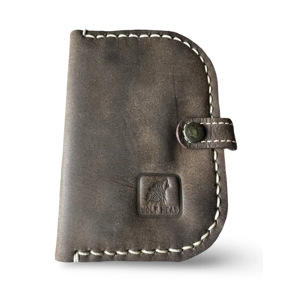 Wolf Head Vintage Suede Brown Leather Snap Bifold Wallet western 🤠 boho